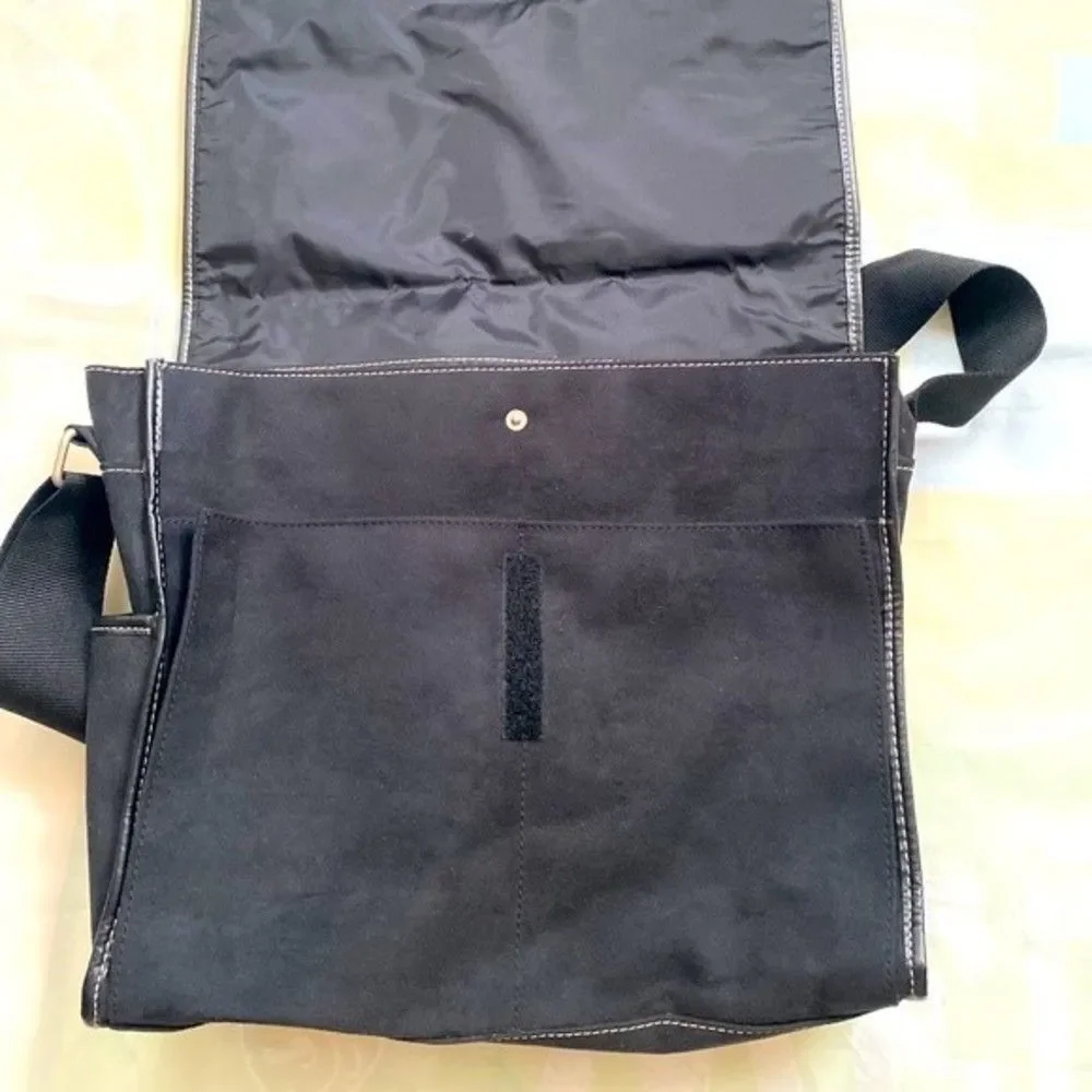 Kenneth Cole New York Messenger Shoulder Bag Black Faux Suede Adjustable…